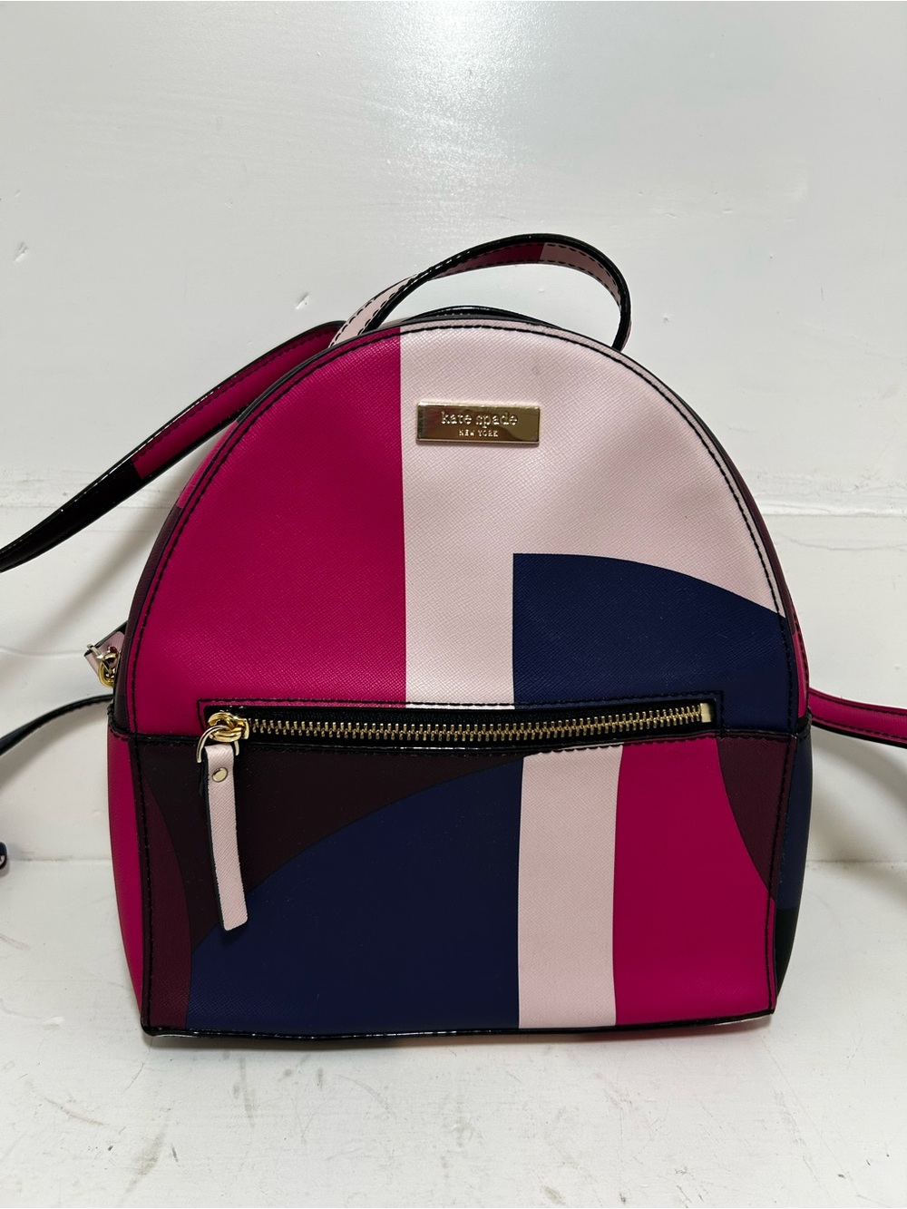 Kate Spade New York Multicolor Geometric Mini Backpack Gold Hardware